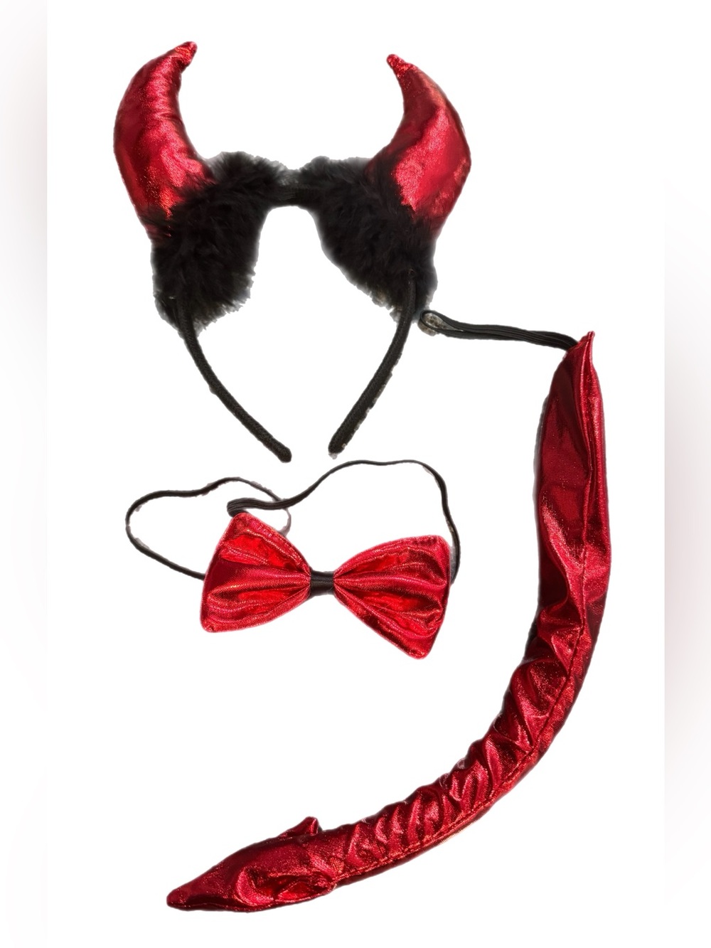 Red Devil Costume Accessory Set with Headband, Bow Tie & Tail - Unbranded